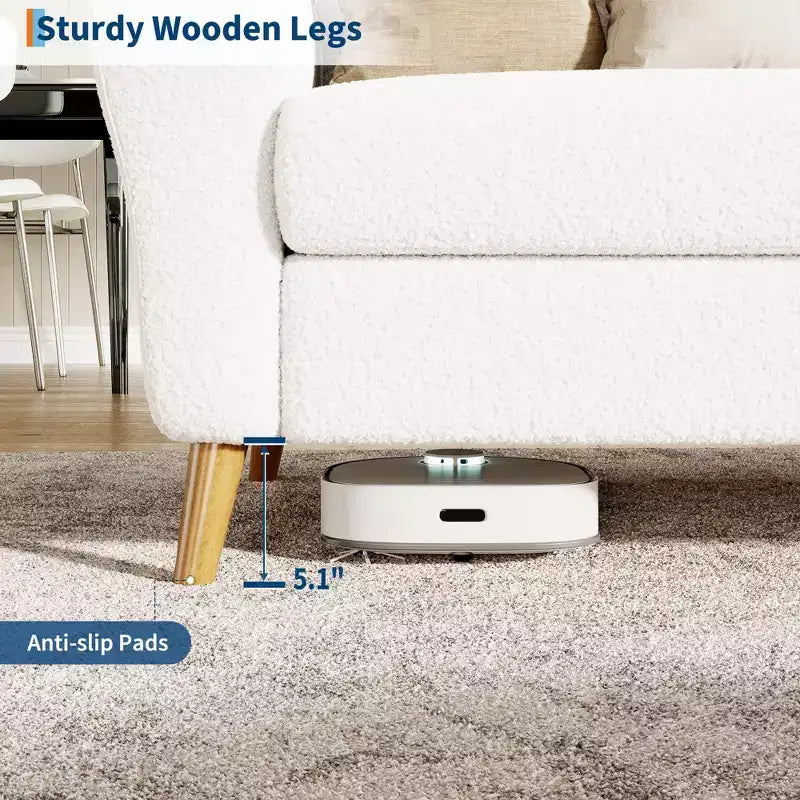 Sofá moderno de 84 pulgadas, sofá grande de 3 plazas con reposabrazos aerodinámicos, sofá de dos plazas de bouclé con patas de madera, sofá cómodo para sala de estar, apartamento, salón
