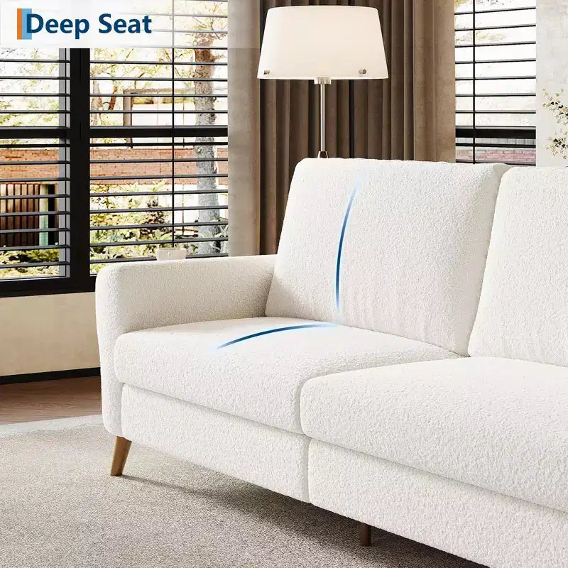 Sofá moderno de 84 pulgadas, sofá grande de 3 plazas con reposabrazos aerodinámicos, sofá de dos plazas de bouclé con patas de madera, sofá cómodo para sala de estar, apartamento, salón