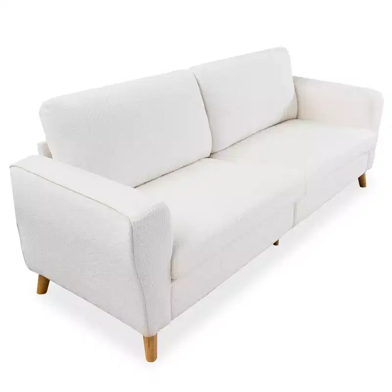 Sofá moderno de 84 pulgadas, sofá grande de 3 plazas con reposabrazos aerodinámicos, sofá de dos plazas de bouclé con patas de madera, sofá cómodo para sala de estar, apartamento, salón