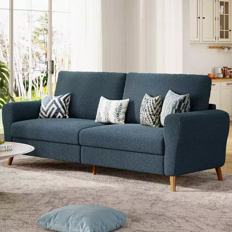 Sofá moderno de 84 pulgadas, sofá grande de 3 plazas con reposabrazos aerodinámicos, sofá de dos plazas de bouclé con patas de madera, sofá cómodo para sala de estar, apartamento, salón