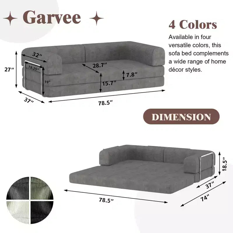Sofá Cama Convertible, Sofá Cama de Pana con Esponja de Alta Densidad, Sofá Cama Modular para Sala de Estar, Salón o Estudio