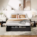Base de cama COZONY con 3 cajones de almacenamiento, cama de plataforma tapizada en tela con listones de madera, no necesita somier, fácil montaje, gris