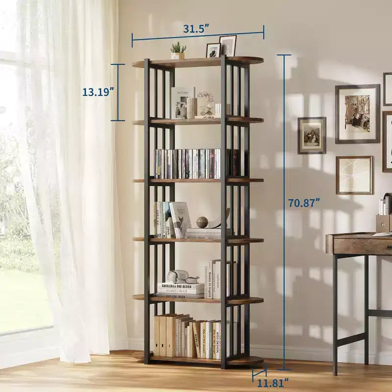 Estantería industrial de 6 niveles - Librero de 71 pulgadas de alto con estructura de metal y estantes de MDF, estantería de almacenamiento independiente para sala de estar, dormitorio, hogar