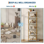 Estantería industrial de 6 niveles - Librero de 71 pulgadas de alto con estructura de metal y estantes de MDF, estantería de almacenamiento independiente para sala de estar, dormitorio, hogar