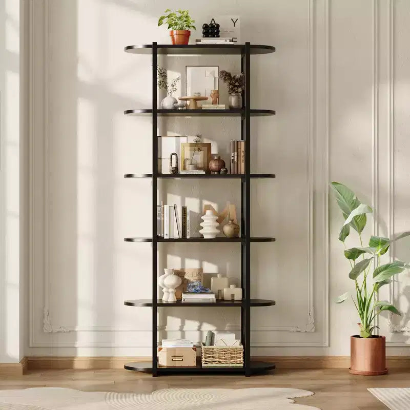 Estantería industrial de 6 niveles - Librero de 71 pulgadas de alto con estructura de metal y estantes de MDF, estantería de almacenamiento independiente para sala de estar, dormitorio, hogar