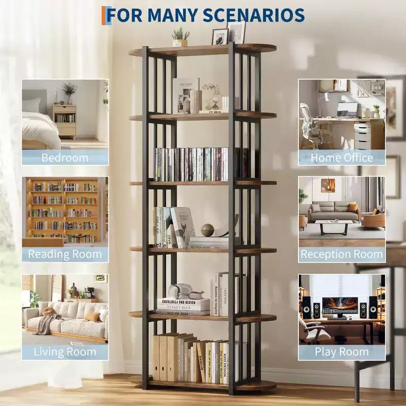 Estantería industrial de 6 niveles - Librero de 71 pulgadas de alto con estructura de metal y estantes de MDF, estantería de almacenamiento independiente para sala de estar, dormitorio, hogar