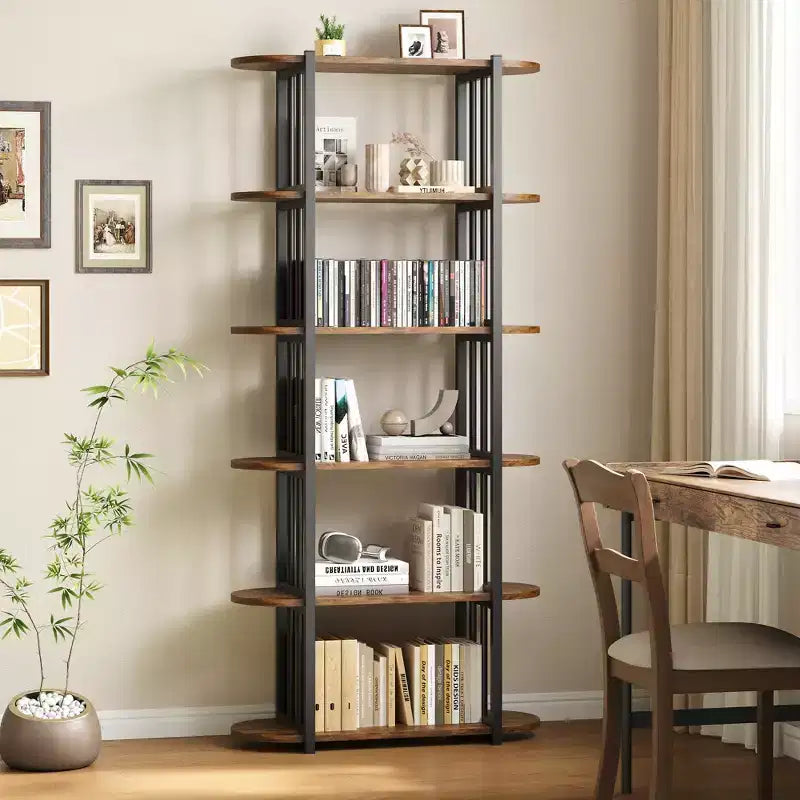 Estantería industrial de 6 niveles - Librero de 71 pulgadas de alto con estructura de metal y estantes de MDF, estantería de almacenamiento independiente para sala de estar, dormitorio, hogar