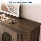 GarveeHome Aparador Buffet de 47" con 2 Puertas de Vidrio Estriado y 3 Cajones, Barra de Café Acentuada de Granja Moderna con Estantes Ajustables