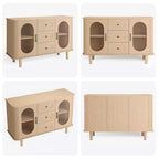GarveeHome Aparador Buffet de 47" con 2 Puertas de Vidrio Estriado y 3 Cajones, Barra de Café Acentuada de Granja Moderna con Estantes Ajustables