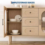 GarveeHome Aparador Buffet de 47" con 2 Puertas de Vidrio Estriado y 3 Cajones, Barra de Café Acentuada de Granja Moderna con Estantes Ajustables
