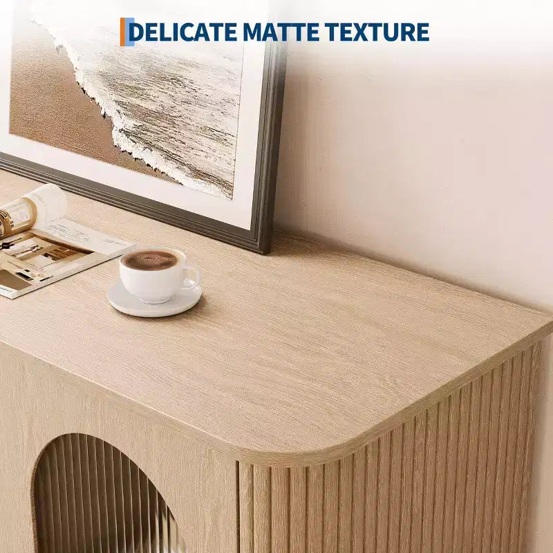 GarveeHome Aparador Buffet de 47" con 2 Puertas de Vidrio Estriado y 3 Cajones, Barra de Café Acentuada de Granja Moderna con Estantes Ajustables