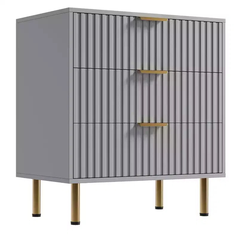 Cómoda de 3 cajones para dormitorio, mesita de noche moderna estriada con cajones profundos, cómoda con tapa ancha, organizador de madera, mesa auxiliar