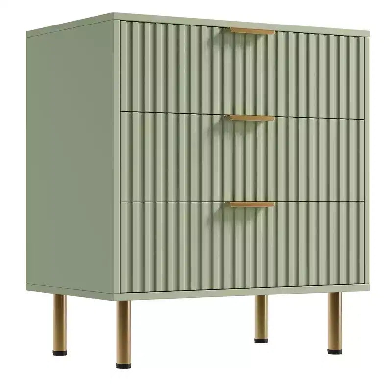 Cómoda de 3 cajones para dormitorio, mesita de noche moderna estriada con cajones profundos, cómoda con tapa ancha, organizador de madera, mesa auxiliar