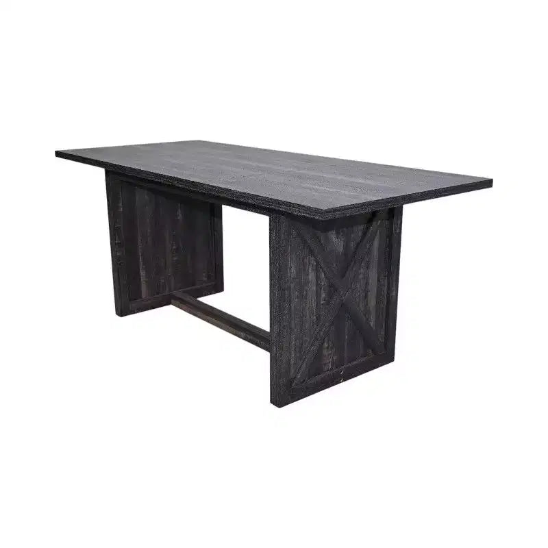 Mesa de comedor rectangular Homy Casa con base en X, estilo industrial de granja para comedor, madera negra