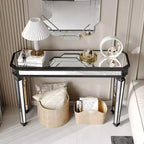 Mesa consola vintage Okak de 48 pulgadas con tallado de vetas de madera, mesa decorativa con superficie de espejo, mesa de pasillo para sala de estar, entrada