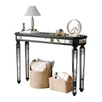 Mesa consola vintage Okak de 48 pulgadas con tallado de vetas de madera, mesa decorativa con superficie de espejo, mesa de pasillo para sala de estar, entrada