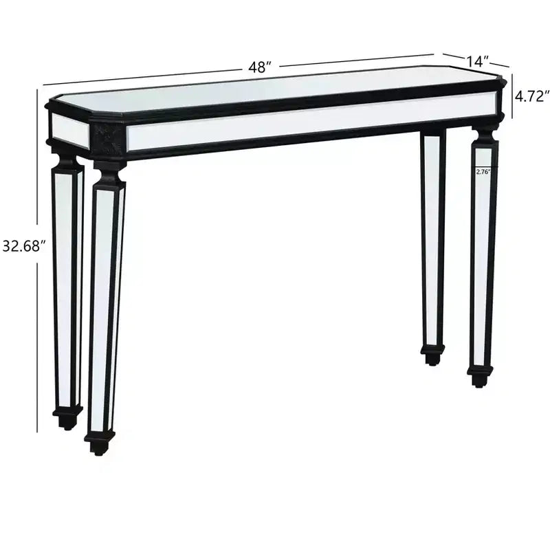 Mesa consola vintage Okak de 48 pulgadas con tallado de vetas de madera, mesa decorativa con superficie de espejo, mesa de pasillo para sala de estar, entrada