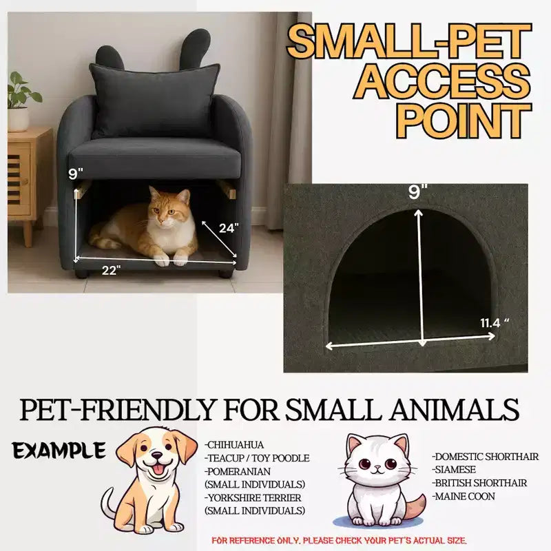 Sillón Okak Simple y Lindo con Orejas de Conejo y Escondite Incorporado para Gatos y Perros, Sillón Individual para Mascotas Ideal para Dormitorio, Sala de Estar