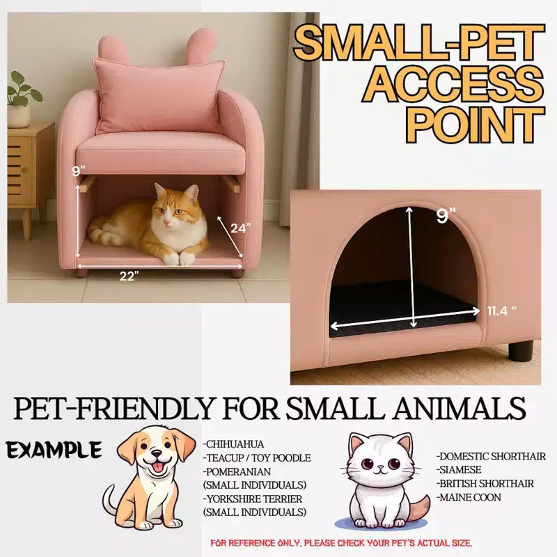 Sillón Okak Simple y Lindo con Orejas de Conejo y Escondite Incorporado para Gatos y Perros, Sillón Individual para Mascotas Ideal para Dormitorio, Sala de Estar