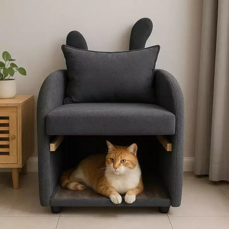 Sillón Okak Simple y Lindo con Orejas de Conejo y Escondite Incorporado para Gatos y Perros, Sillón Individual para Mascotas Ideal para Dormitorio, Sala de Estar