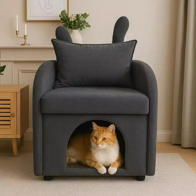 Sillón Okak Simple y Lindo con Orejas de Conejo y Escondite Incorporado para Gatos y Perros, Sillón Individual para Mascotas Ideal para Dormitorio, Sala de Estar