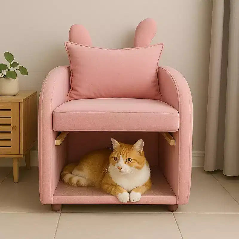 Sillón Okak Simple y Lindo con Orejas de Conejo y Escondite Incorporado para Gatos y Perros, Sillón Individual para Mascotas Ideal para Dormitorio, Sala de Estar