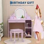 Acekool Tocador de juguete para niñas con espejo, taburete, cajón, estantes de almacenamiento, juego de mesa de maquillaje de princesa