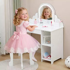 Acekool Tocador de juguete para niñas con espejo, taburete, cajón, estantes de almacenamiento, juego de mesa de maquillaje de princesa