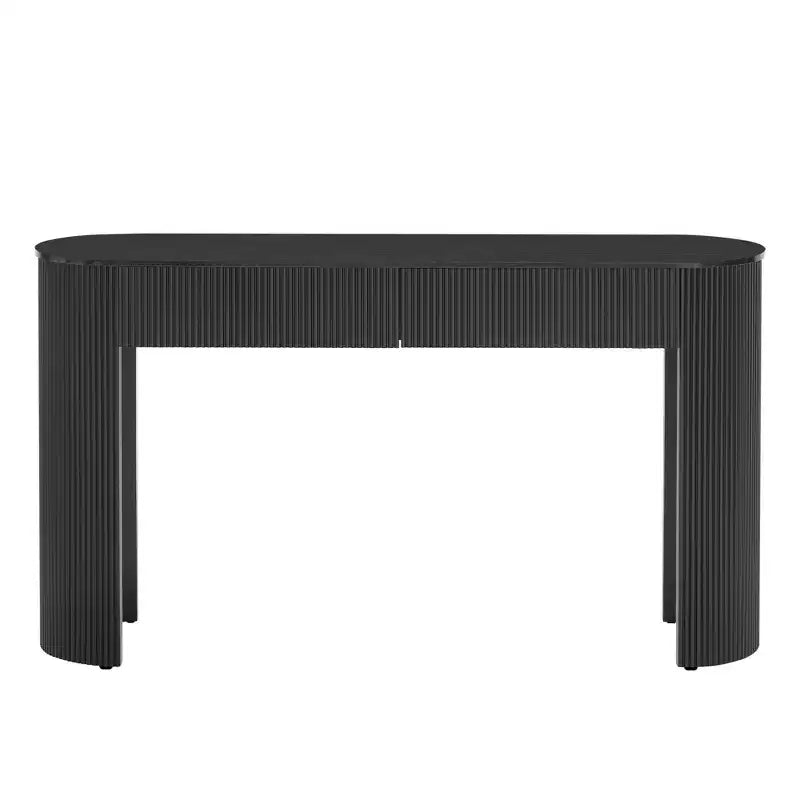 Okak Mesa de Consola Moderna de 54 Pulgadas con Diseño Acanalado, Mesa de Entrada con 2 Cajones de Almacenamiento y Tapa Ovalada, Mesa Decorativa para Pasillo, Sala de Estar, Negra