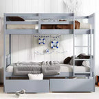 Litera Okak de 77.3 pulgadas, doble sobre doble, con 2 cajones de almacenamiento, marco de cama multifunción convertible en 2 camas individuales para dormitorio, habitación infantil, gris