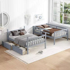 Litera Okak de 77.3 pulgadas, doble sobre doble, con 2 cajones de almacenamiento, marco de cama multifunción convertible en 2 camas individuales para dormitorio, habitación infantil, gris