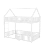 Litera metálica Okak 78IN doble sobre doble, armazones de cama con valla, puerta y barandilla de seguridad, literas infantiles para habitación infantil, dormitorio, blanco