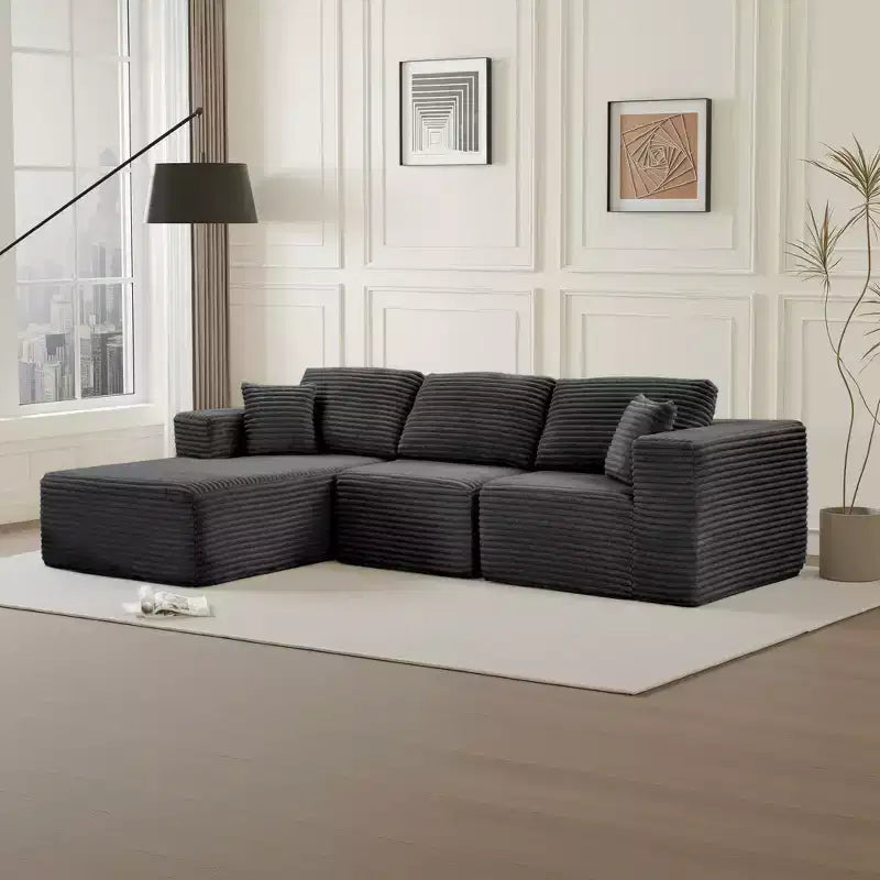 Dovelina Sofá Seccional Modular de Pana con 3 Asientos, Sofá Moderno y Cómodo Tapizado en Forma de L con Almohadas Suaves