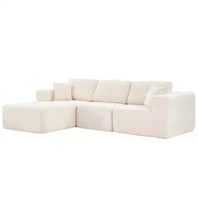 Dovelina Sofá Seccional Modular de Pana con 3 Asientos, Sofá Moderno y Cómodo Tapizado en Forma de L con Almohadas Suaves