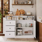 Aparador Buffet de 47" - Mesa de barra de café de madera con puertas de cierre suave y estante ajustable, Armario de despensa de café para cocina pequeña, Estudio