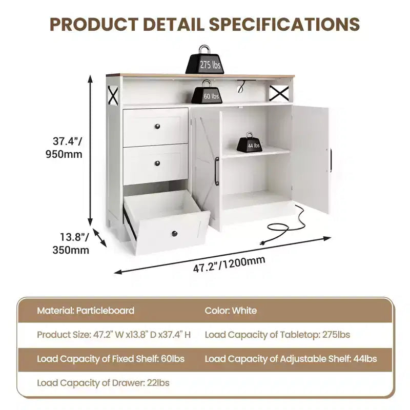 Aparador Buffet de 47" - Mesa de barra de café de madera con puertas de cierre suave y estante ajustable, Armario de despensa de café para cocina pequeña, Estudio