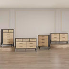 Cómoda de roble natural con 6 cajones, mueble de almacenamiento independiente (118.3 cm de alto) para dormitorio, sala de estar o entrada