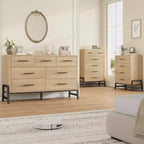 Cómoda de roble natural con 6 cajones, mueble de almacenamiento independiente (118.3 cm de alto) para dormitorio, sala de estar o entrada