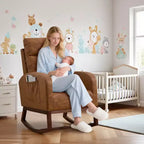 Mecedora tapizada COZONY con respaldo alto y patas de madera, cómoda mecedora de acento para guardería con bolsillo lateral para sala de estar