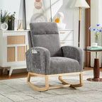Mecedora tapizada COZONY con respaldo alto y patas de madera, cómoda mecedora de acento para guardería con bolsillo lateral para sala de estar