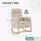 Mecedora tapizada COZONY con respaldo alto y patas de madera, cómoda mecedora de acento para guardería con bolsillo lateral para sala de estar