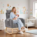 Mecedora tapizada COZONY con respaldo alto y patas de madera, cómoda mecedora de acento para guardería con bolsillo lateral para sala de estar