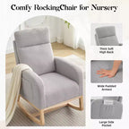Mecedora tapizada COZONY con respaldo alto y patas de madera, cómoda mecedora de acento para guardería con bolsillo lateral para sala de estar