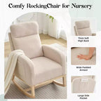 Mecedora tapizada COZONY con respaldo alto y patas de madera, cómoda mecedora de acento para guardería con bolsillo lateral para sala de estar