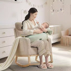 Mecedora tapizada COZONY con respaldo alto y patas de madera, cómoda mecedora de acento para guardería con bolsillo lateral para sala de estar