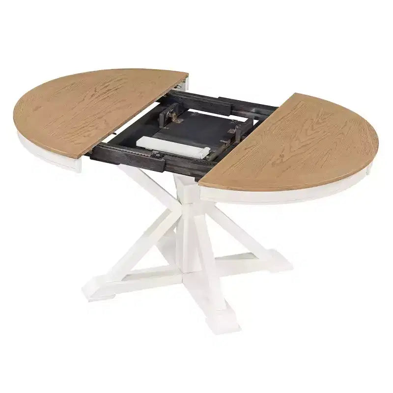 Mesa de comedor extensible retro Okak de 54 pulgadas, mesa plegable con hoja de 12 pulgadas, mesa redonda para comedor, sala de estar, cocina