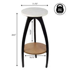 Mesa para bebidas Jonathan Y Ollie 24.5 tipo trípode de metal de diseño y mesa auxiliar decorativa con tapa redonda de mármol blanco y estante inferior de madera