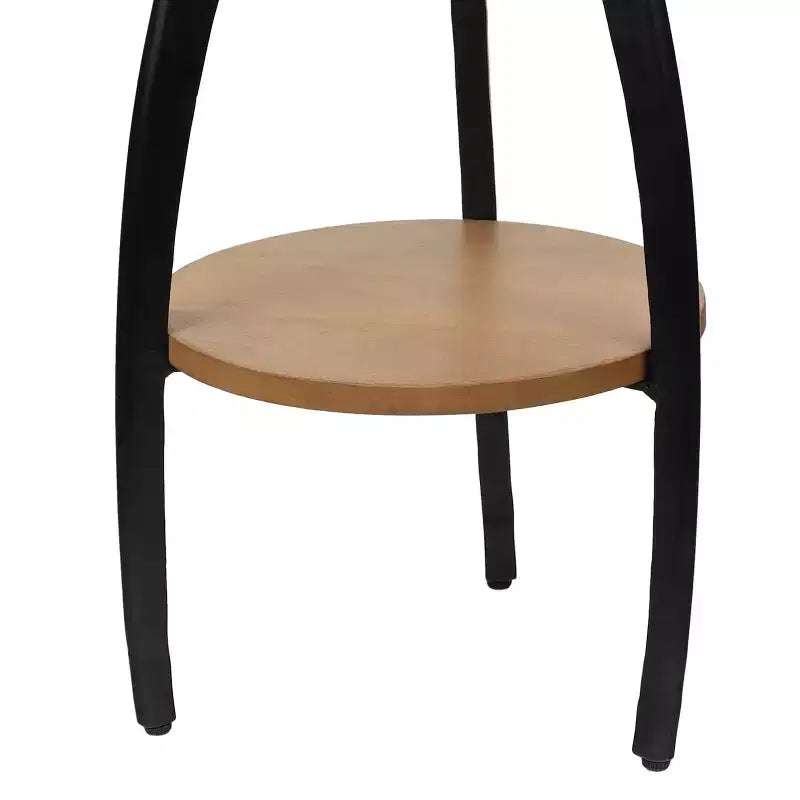 Mesa para bebidas Jonathan Y Ollie 24.5 tipo trípode de metal de diseño y mesa auxiliar decorativa con tapa redonda de mármol blanco y estante inferior de madera