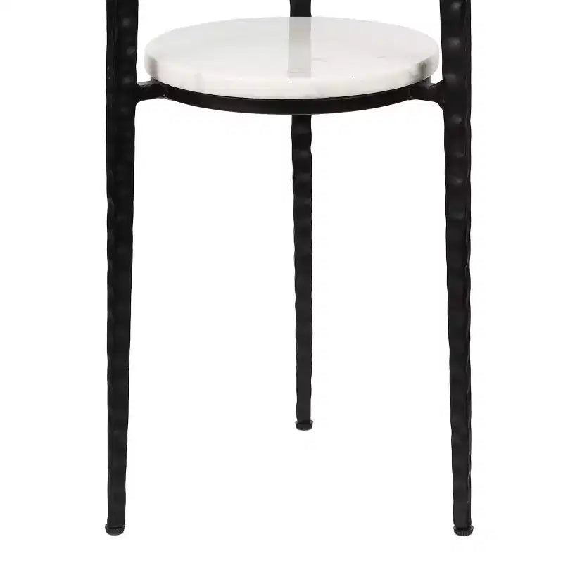 JONATHAN Y Seraphina 24.75 Mesa auxiliar decorativa y mesa de bebidas industrial de 2 niveles con estructura metálica y superficie redonda de mármol blanco
