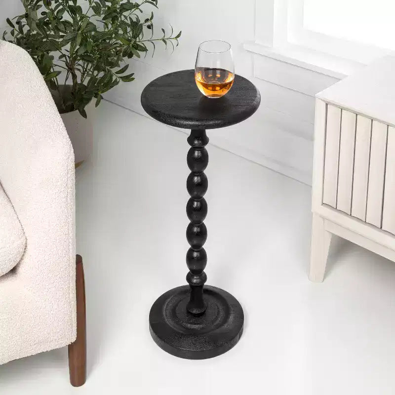 JONATHAN Y Augustus 24.5 Mesa auxiliar de bebidas redonda con pedestal de madera de husillo clásico para casa de campo y mesa auxiliar decorativa